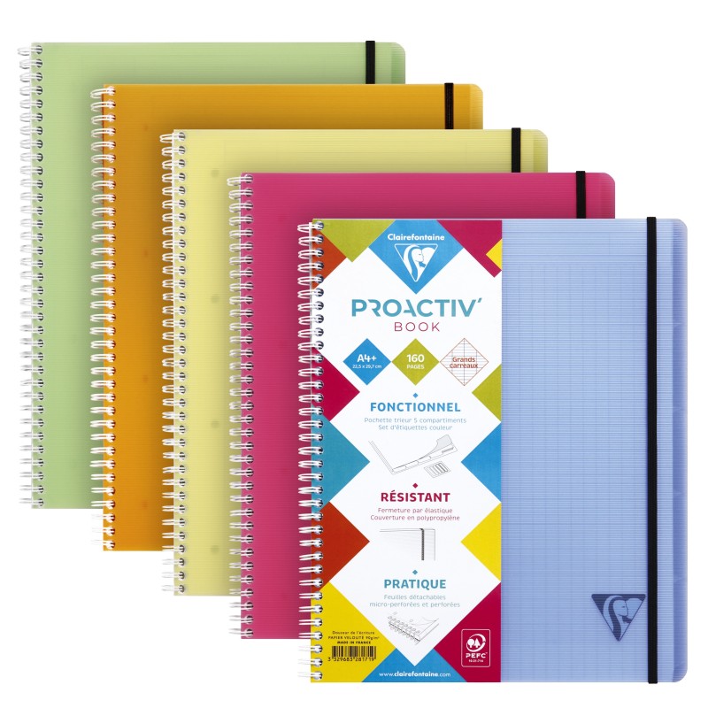 Clairefontaine Cahier à spirale Proactiv'Book 16 x 21 cm - 90g - Petits carreaux 5x5 - 180 pages