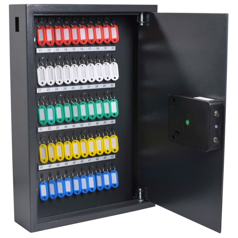 Pavo Armoire à clés haute sécurité en acier à serrure combinaison électronique - capacité 50 clés - Gris anthracite