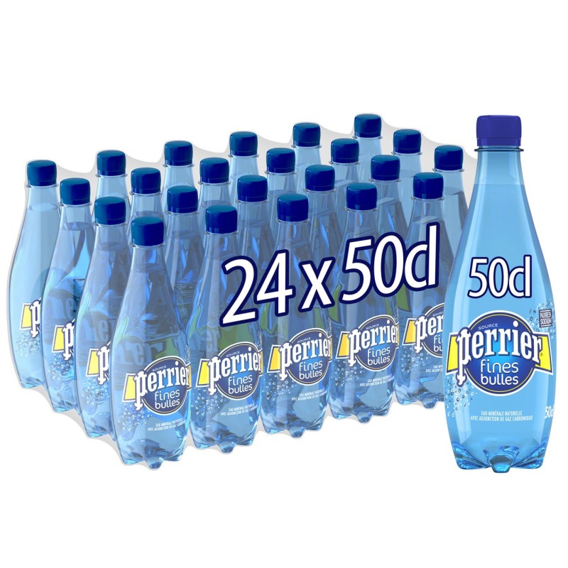Perrier Eau minérale gazeuse fines bulles - Lot 24 bouteilles PET 50 cl