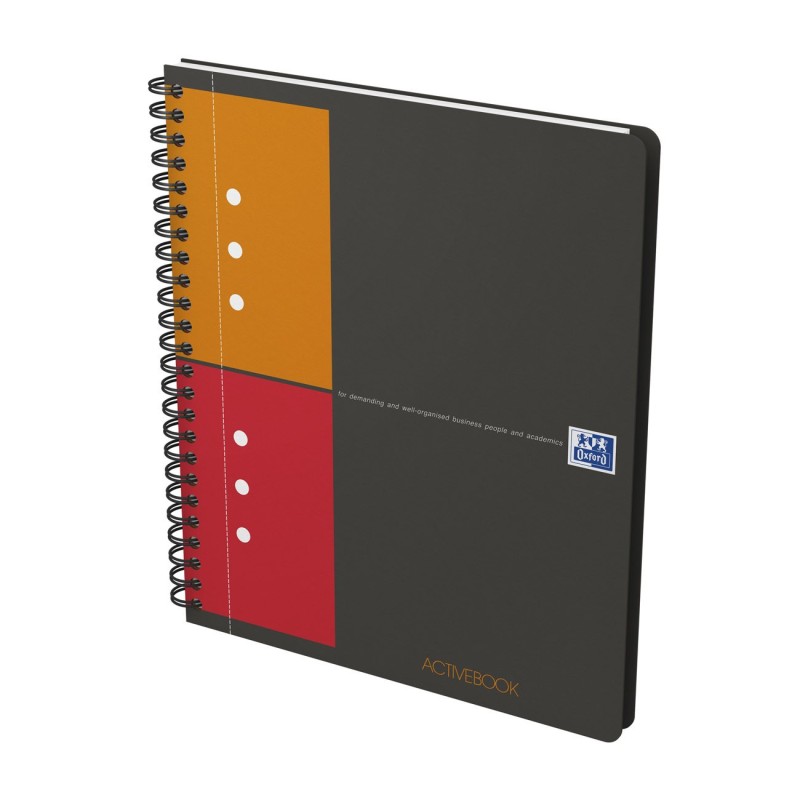 Oxford Cahier à spirale International Activebook 17,6 x 25 cm - 80g - Perforé 4 trous - Petits carreaux 5x5 - 160 pages