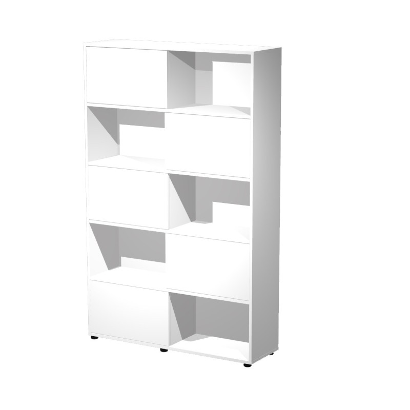 Bibliothèque Svenja 10 cases avec 5 portes coulissantes - L. 120 x H. 190 cm - Blanc