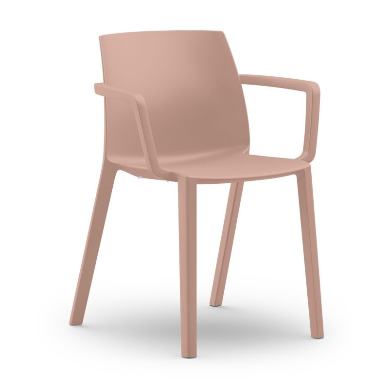 Chaise d’extérieur Olga avec accoudoirs en polypropylène – Rose poudré