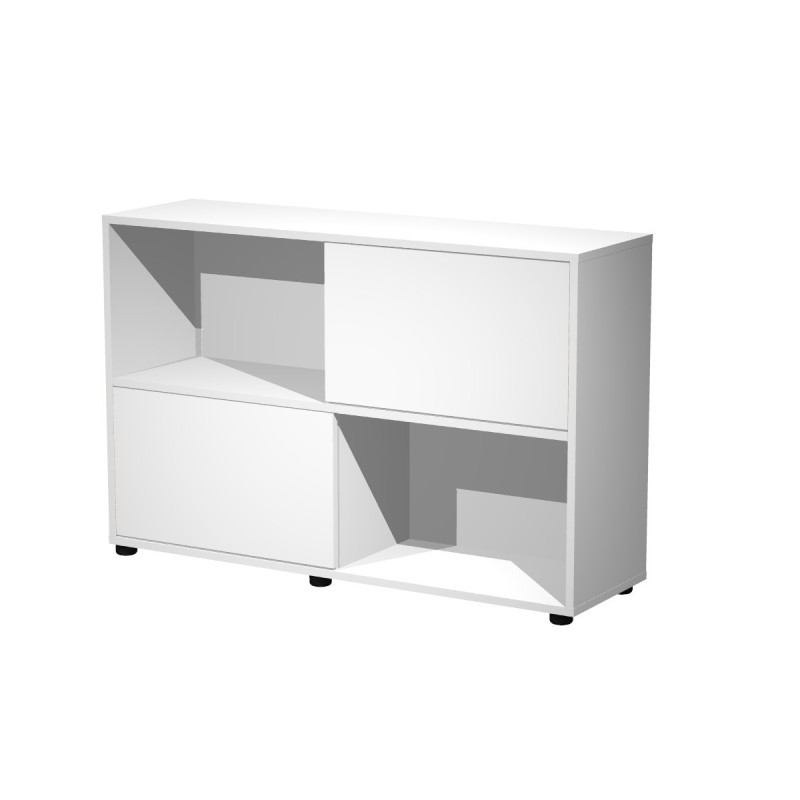 Bibliothèque Svenja 4 cases avec 2 portes coulissantes - L. 120 x H. 79 cm - Blanc