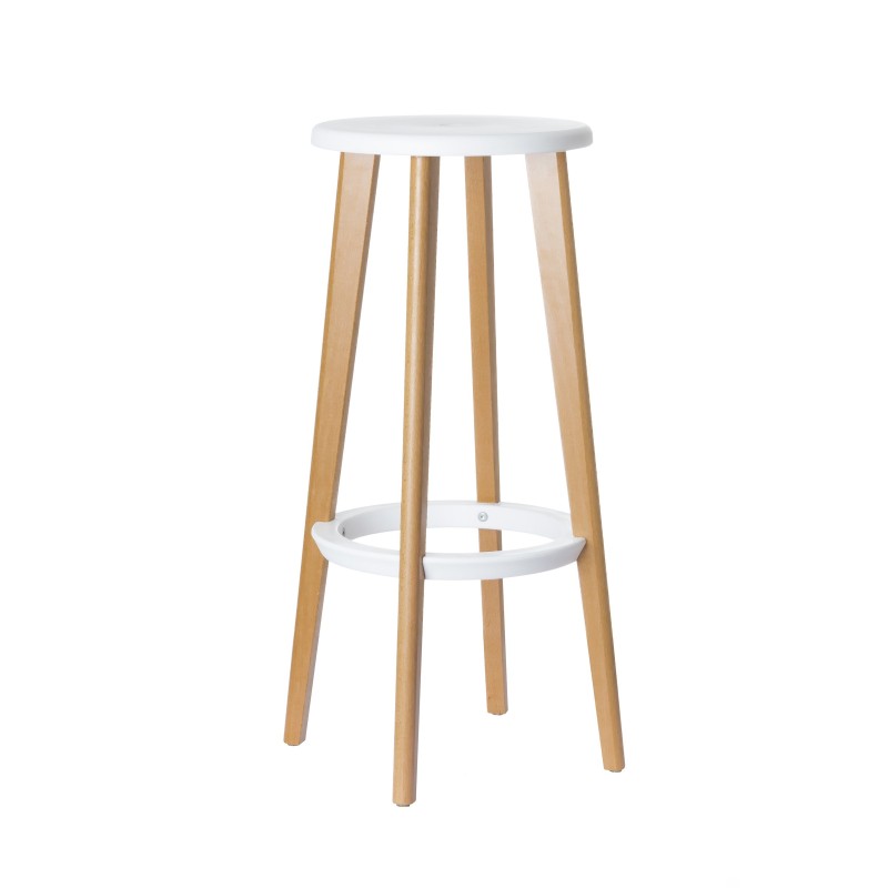 Paperflow Tabouret WOODY en ABS injecté - Piètement hêtre massif - Assise Blanc