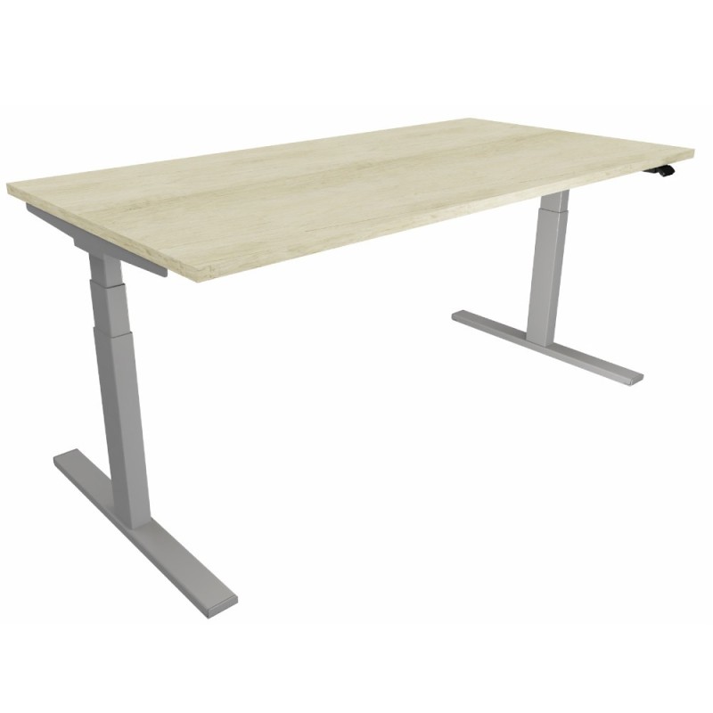 Bureau assis-debout Eminence - Réglage électrique en hauteur - L.160 x P.80 cm - Plateau Chêne Canadien - Pieds Aluminium
