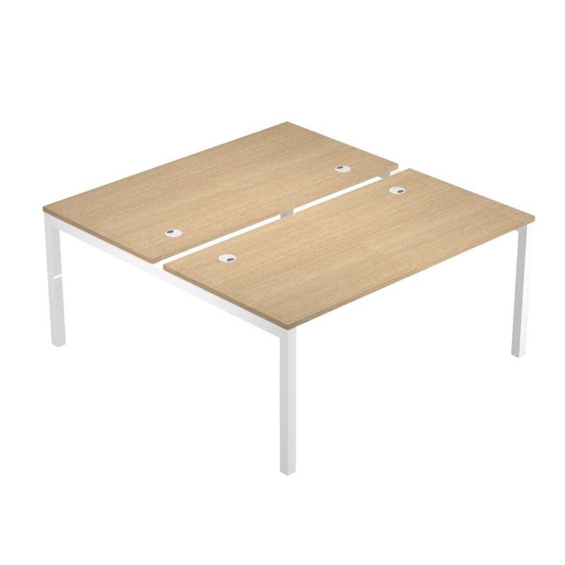 Bureau droit partagé 2 postes Eminence - L.140 x P.165 cm - Plateau Chêne - Pieds Blanc