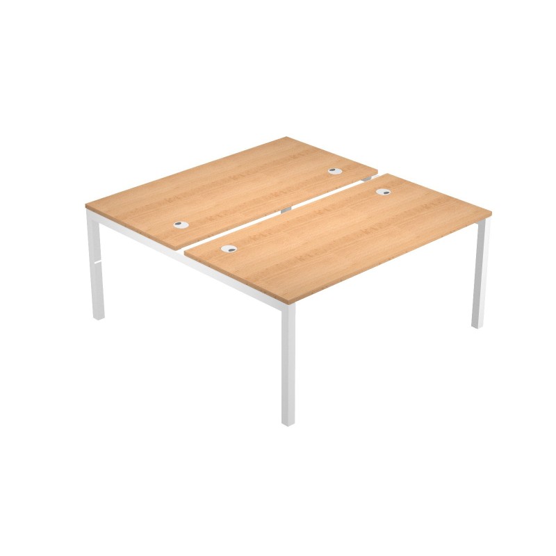 Bureau droit partagé 2 postes Eminence - L.160 x P.165 cm - Plateau Hêtre - Pieds Blanc