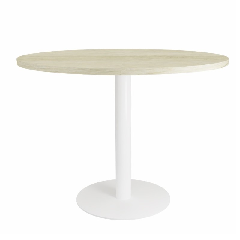 Table ronde de réunion Eminence Ø 100 cm - Plateau Chêne Canadien - Pied Blanc