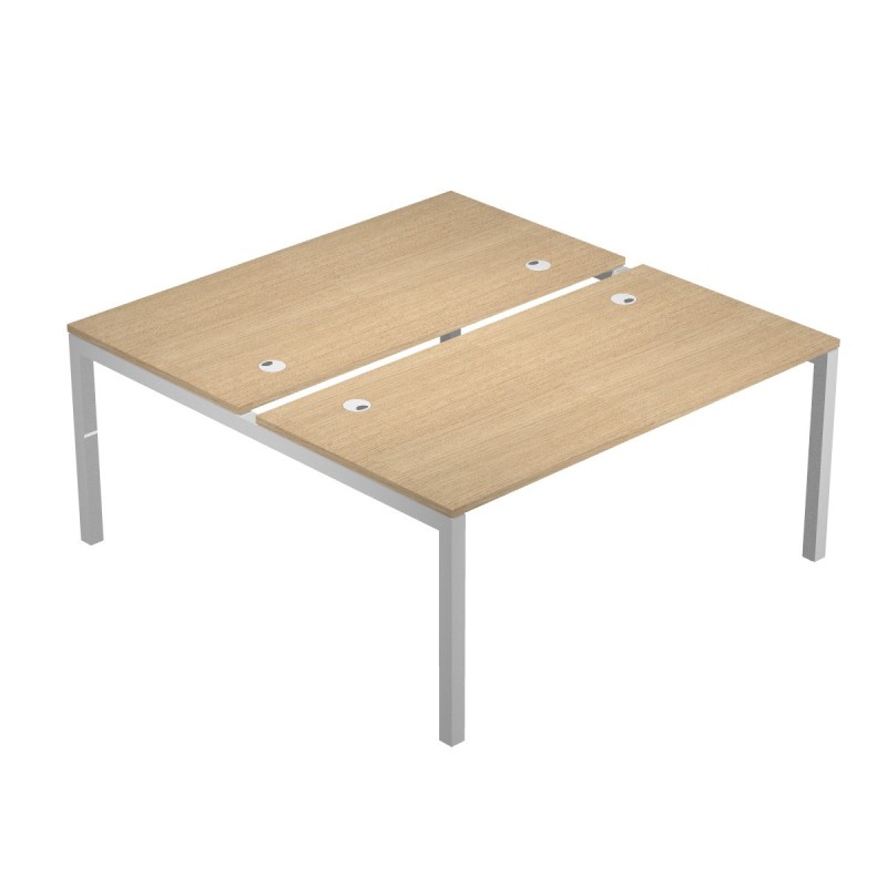 Bureau droit partagé 2 postes Eminence - L.140 x P.165 cm - Plateau Chêne - Pieds Aluminium