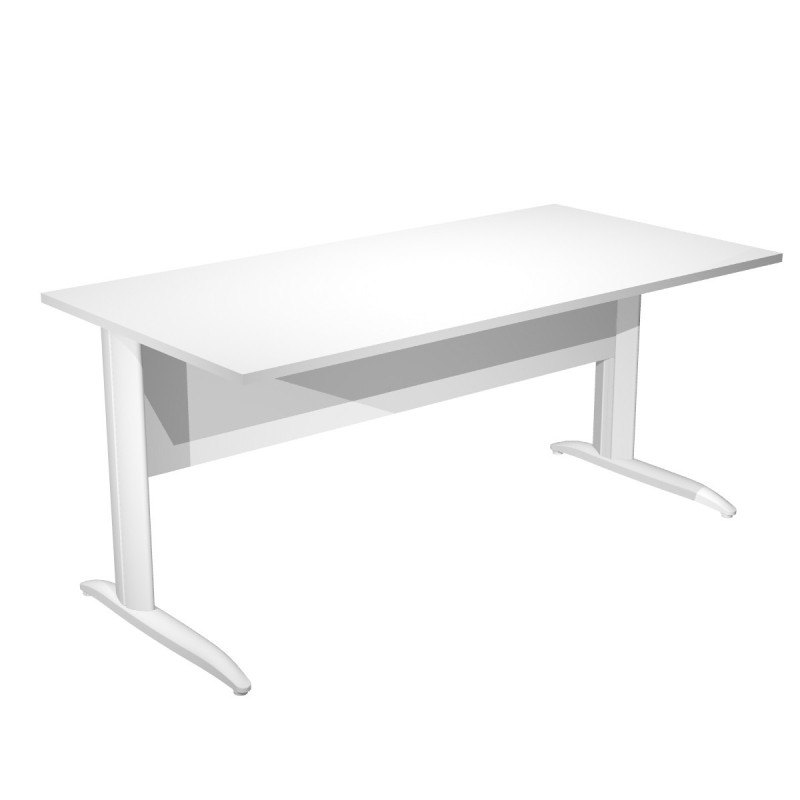 Bureau droit Pronto Métal - L.160 x P.80 cm - Plateau Blanc - Pieds L Blanc
