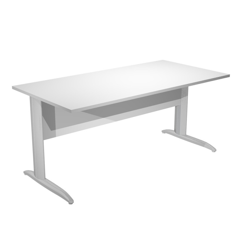 Bureau droit Pronto Métal - L.160 x P.80 cm - Plateau Blanc - Pieds L Chrome