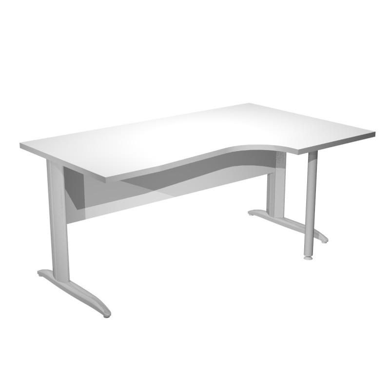 Bureau d'angle compact retour à droite Pronto Métal - L.160 x P.100 cm - Plateau Blanc - Pieds L Chrome