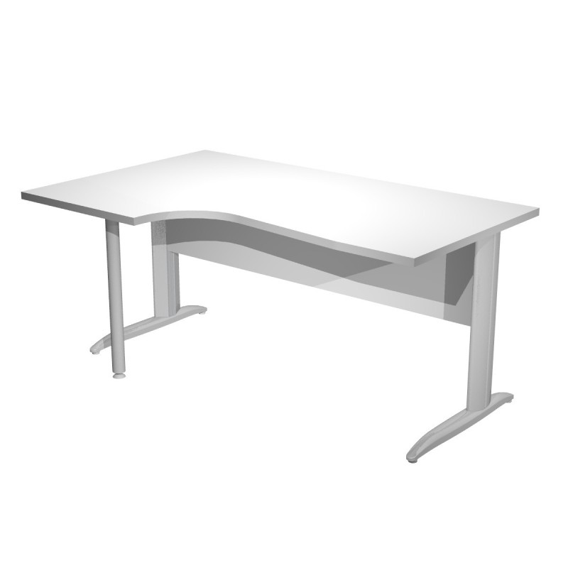 Bureau d'angle compact retour à gauche Pronto Métal - L.160 x P.100 cm - Plateau Blanc - Pieds L Chrome