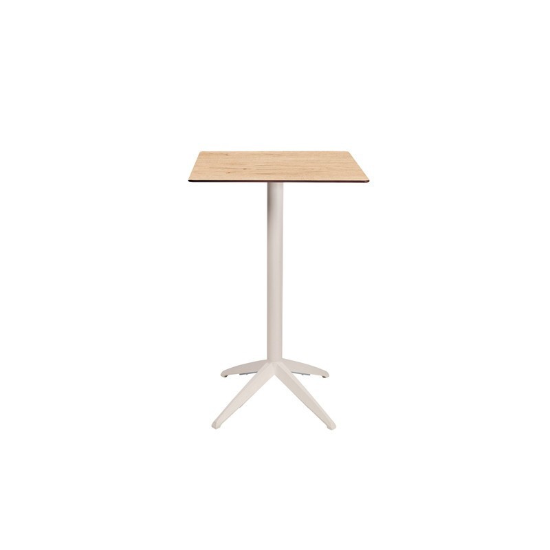 Table mange-debout Quatro carrée ht 110 cm - Usage extérieur - Plateau basculant en polypropylène, 60 x 60 cm - Chêne