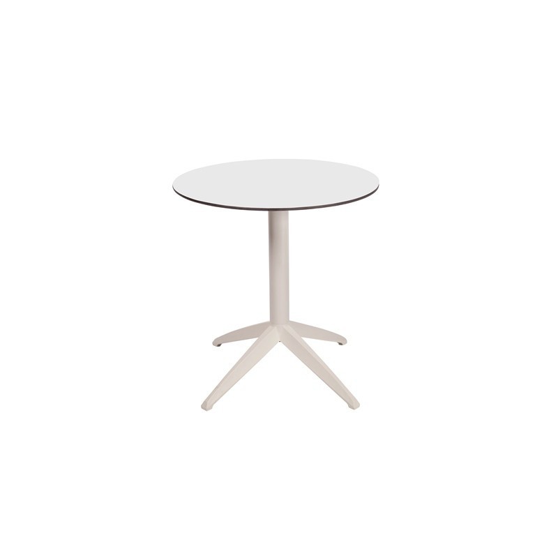 Table pliante Quatro à plateau basculant ronde Ø 70 cm, en polypropylène usage extérieur - Blanc