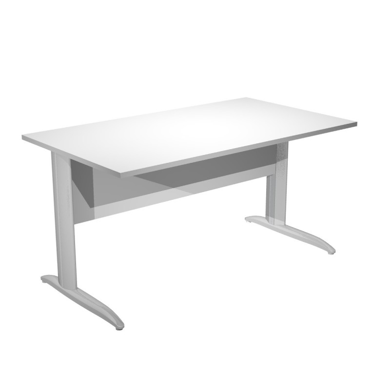 Bureau droit Pronto Métal - L.140 x P.80 cm - Plateau Blanc - Pieds L Chrome