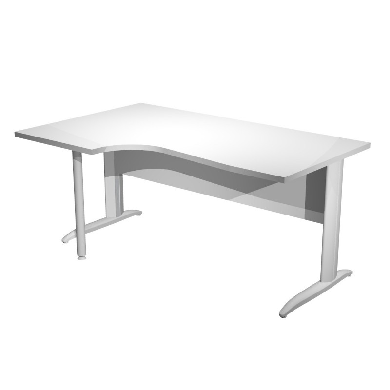 Bureau d'angle compact retour à gauche Pronto Métal - L.160 x P.100 cm - Plateau Blanc - Pieds L Blanc