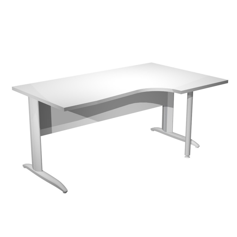 Bureau d'angle compact retour à droite Pronto Métal - L.160 x P.100 cm - Plateau Blanc - Pieds L Blanc