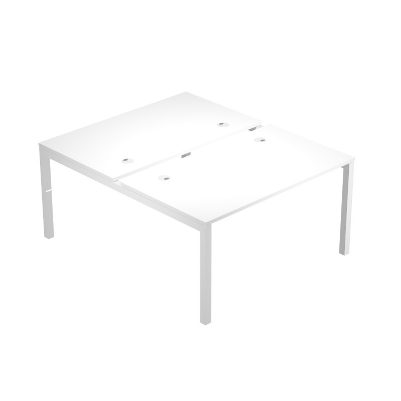 Bureau droit partagé 2 postes Eminence - L.140 x P.165 cm - Plateau Blanc - Pieds Blanc