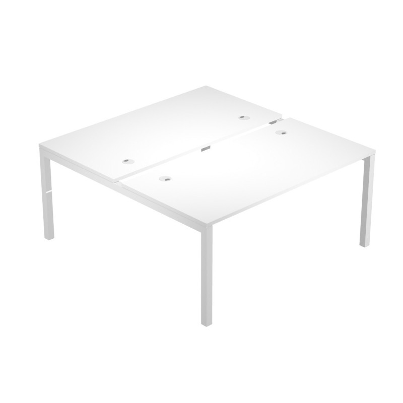 Bureau droit partagé 2 postes Eminence - L.160 x P.165 cm - Plateau Blanc - Pieds Blanc