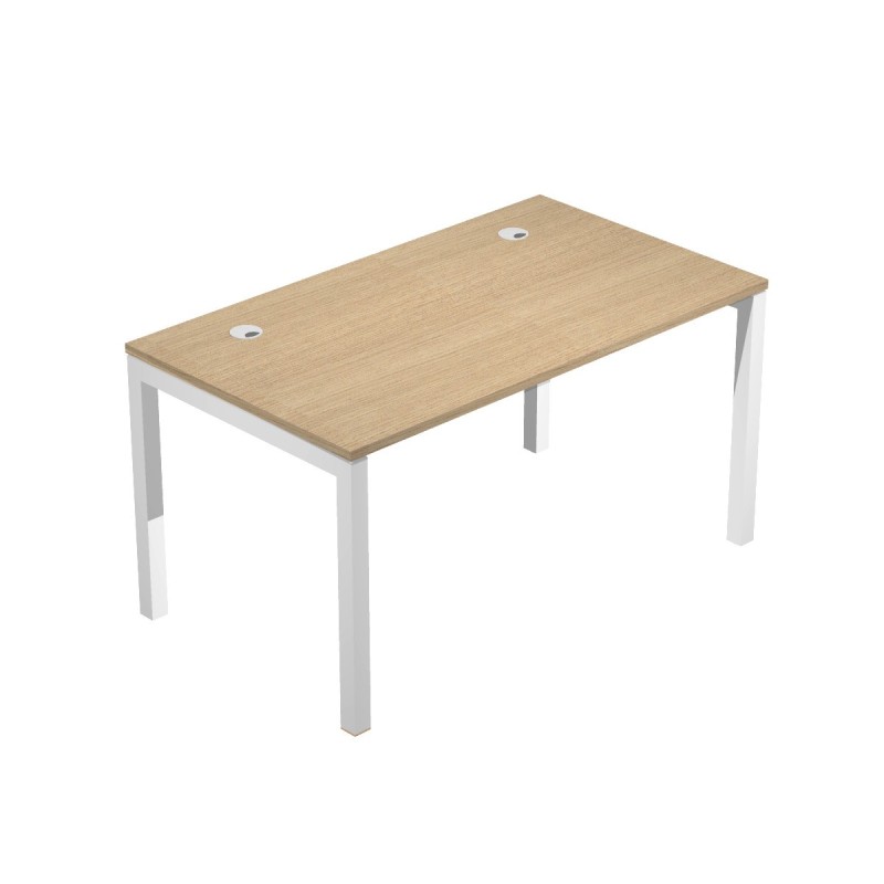 Bureau droit Eminence - L.140 x P.80 cm - Plateau Chêne - Pieds Blanc