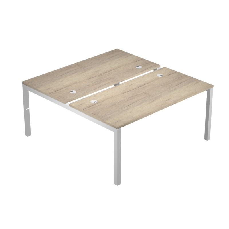 Bureau droit partagé 2 postes Eminence - L.160 x P.165 cm - Plateau Chêne Canadien - Pieds Aluminium