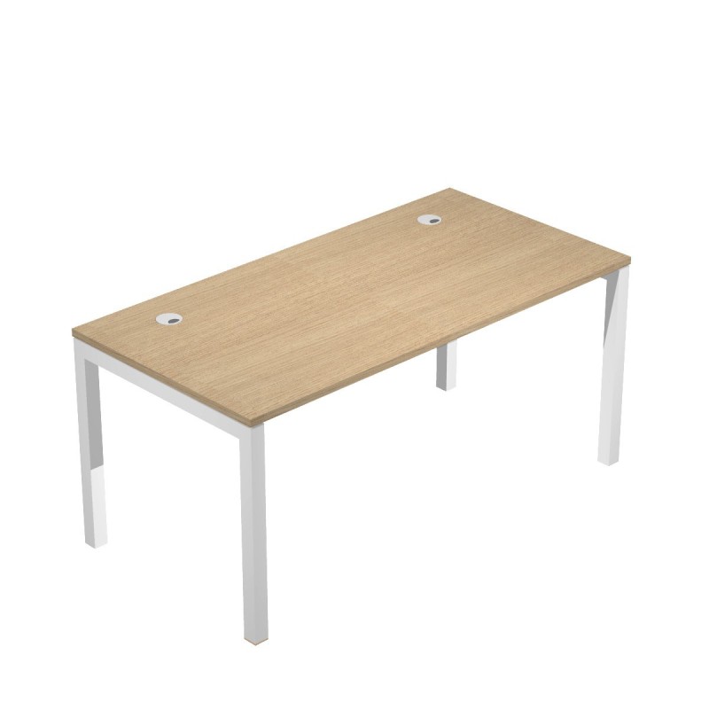 Bureau droit Eminence - L.160 x P.80 cm - Plateau Chêne - Pieds Blanc