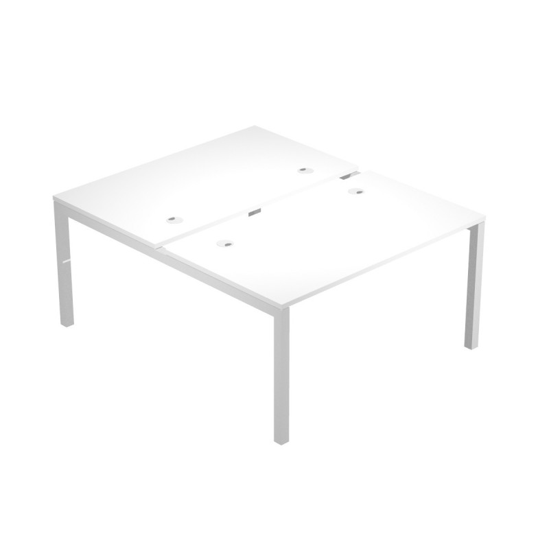 Bureau droit partagé 2 postes Eminence - L.140 x P.165 cm - Plateau Blanc - Pieds Aluminium