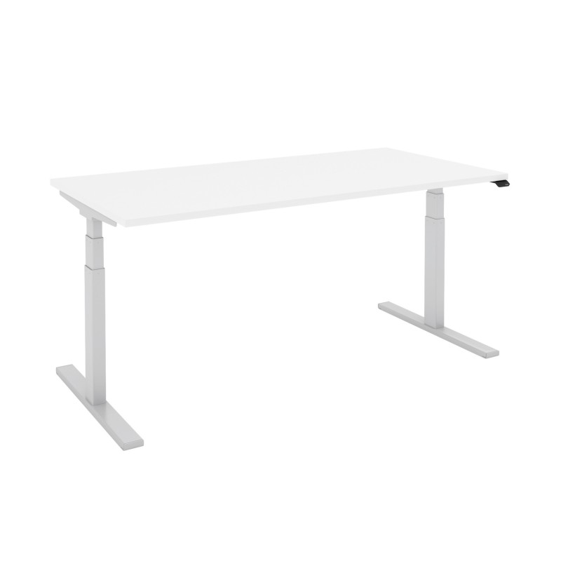 Bureau assis-debout Eminence - Réglage électrique en hauteur - L.160 x P.80 cm - Plateau Blanc - Pieds Aluminium