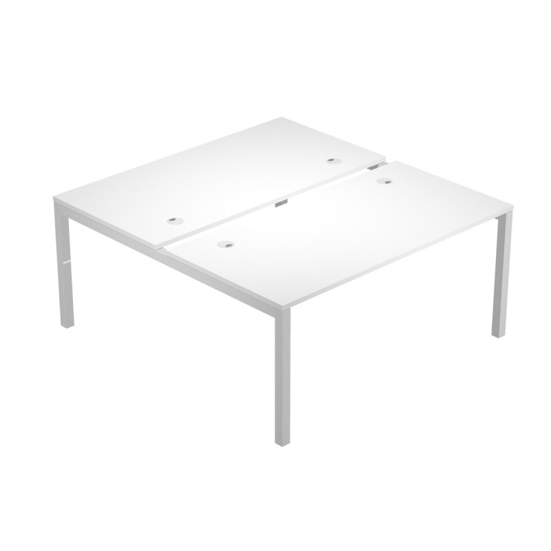 Bureau droit partagé 2 postes Eminence - L.160 x P.165 cm - Plateau Blanc - Pieds Aluminium