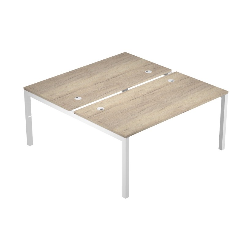 Bureau droit partagé 2 postes Eminence - L.160 x P.165 cm - Plateau Chêne Canadien - Pieds Blanc