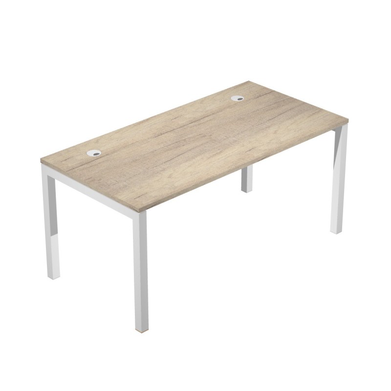 Bureau droit Eminence - L.160 x P.80 cm - Plateau Chêne canadien - Pieds Blanc