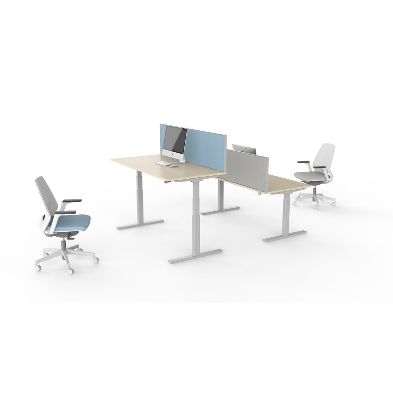 Bureau assis-debout Eminence - Réglage électrique en hauteur - L.160 x P.80 cm - Plateau Chêne - Pieds Aluminium