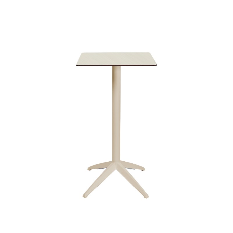 Table mange-debout Quatro carrée ht 110 cm - Usage extérieur -  Plateau basculant en polypropylène, 60 x 60 cm - Blanc