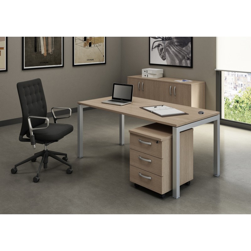 Bureau droit Eminence - L.140 x P.80 cm - Plateau Chêne - Pieds Aluminium