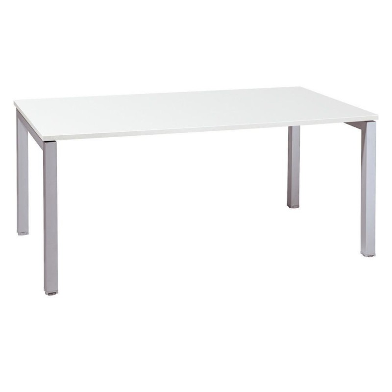 Bureau droit Eminence - L.140 x P.80 cm - Plateau Blanc - Pieds Aluminium