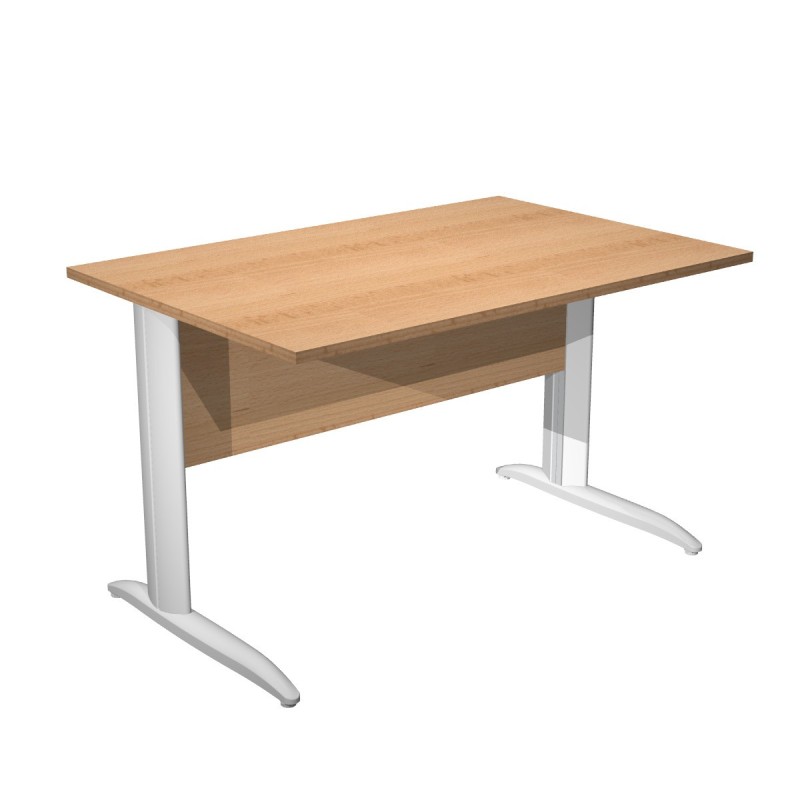 Bureau droit Pronto Métal - L.120 x P.80 cm - Plateau Hêtre - Pieds L Blanc