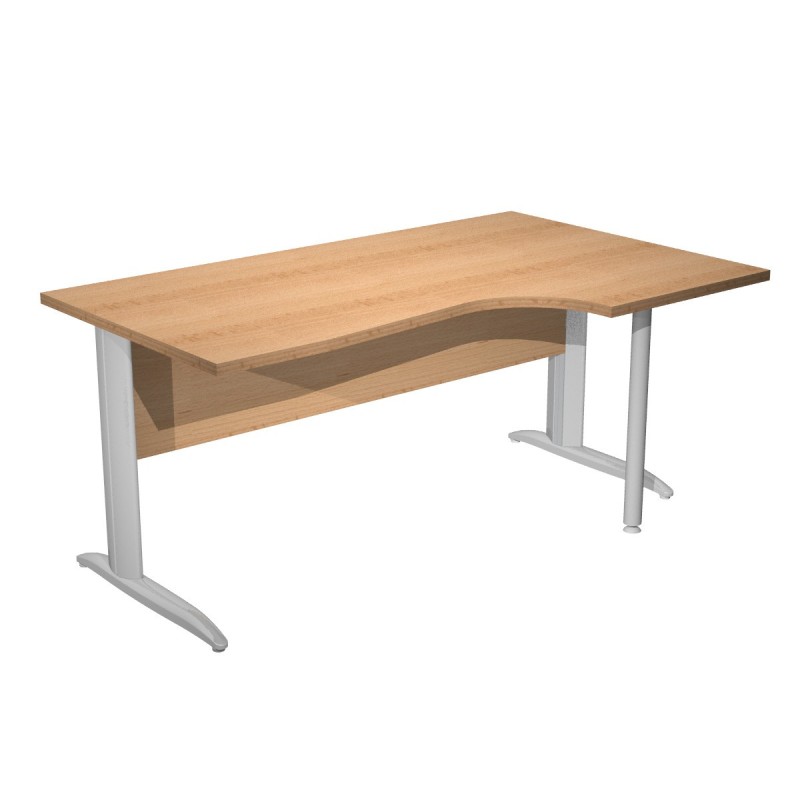 Bureau d'angle compact retour à droite Pronto Métal - L.160 x P.100 cm - Plateau Hêtre - Pieds L Chrome