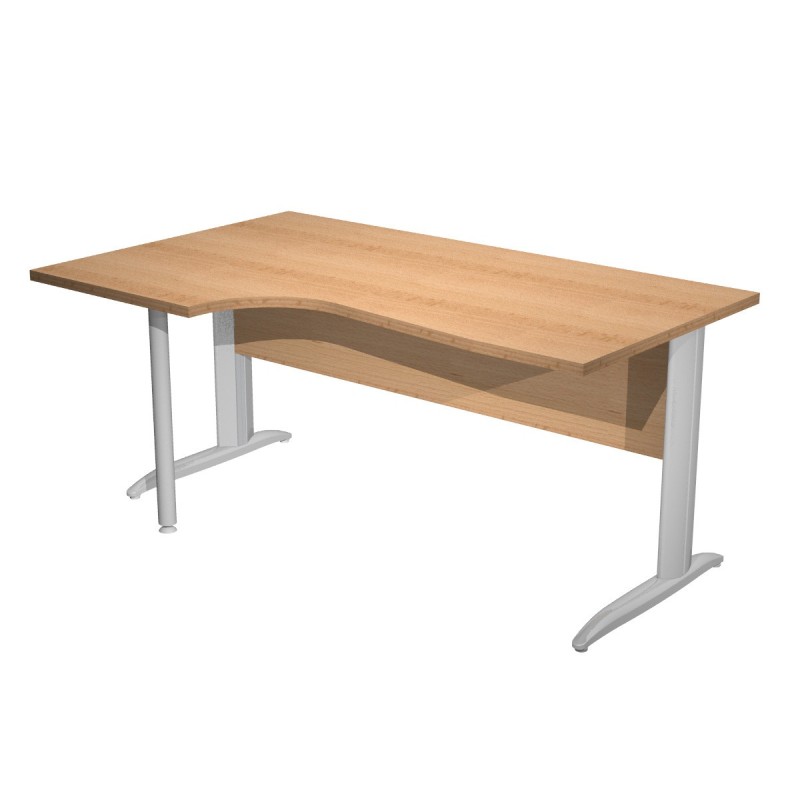 Bureau d'angle compact retour à gauche Pronto Métal - L.160 x P.100 cm - Plateau Hêtre - Pieds L Chrome