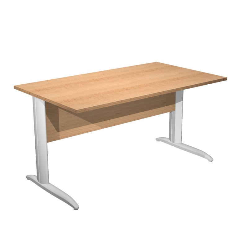 Bureau droit Pronto Métal - L.140 x P.80 cm - Plateau Hêtre - Pieds L Blanc