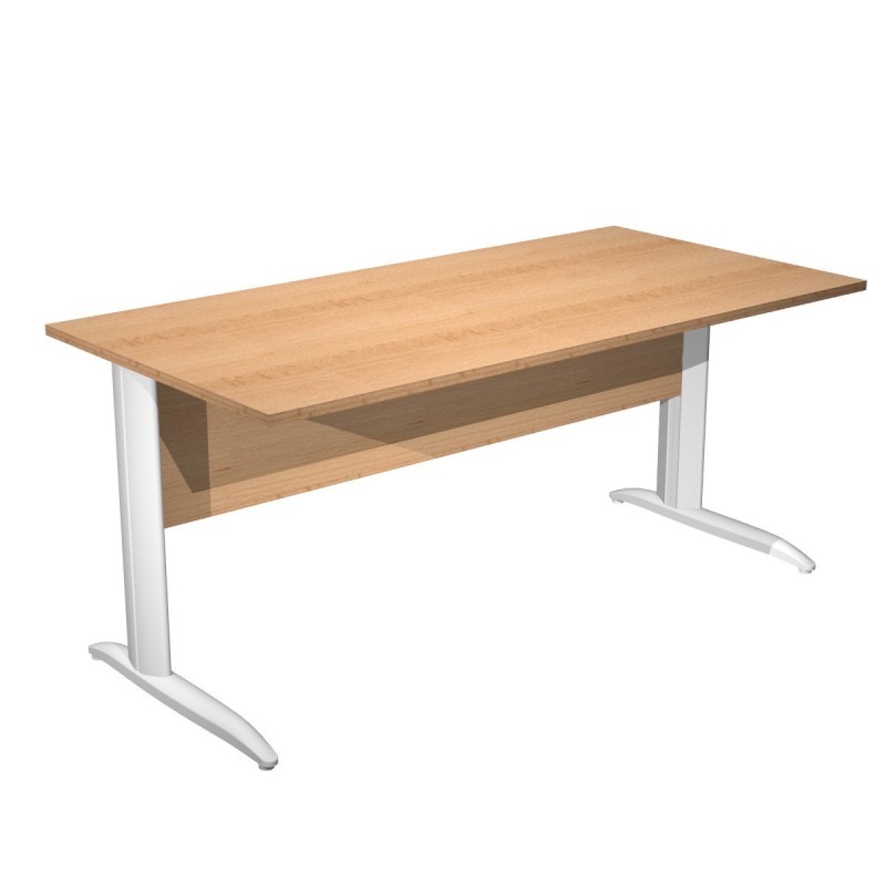 Bureau droit Pronto Métal - L.160 x P.80 cm - Plateau Hêtre - Pieds L Blanc