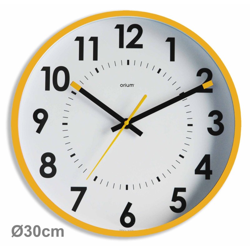 ORIUM Horloge murale silencieuse à quartz, diamètre 30cm - Jaune ocre