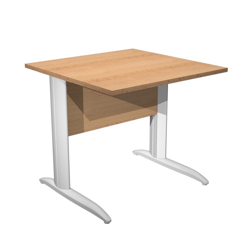 Bureau droit Pronto Métal - L.80 x P.80 cm - Plateau Hêtre - Pieds L Blanc