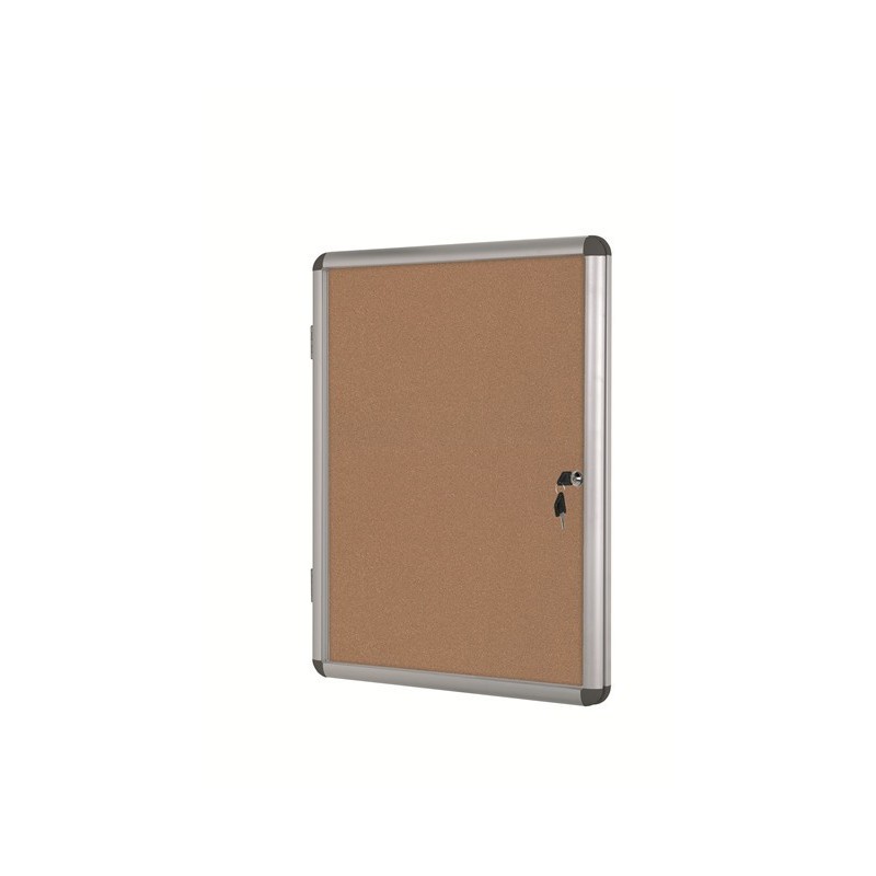 Bi-Office Vitrine d'intérieur Enclore porte-battante fond en liège, 9 feuilles A4, dimensions L72 x H98,1 x P3,5 cm