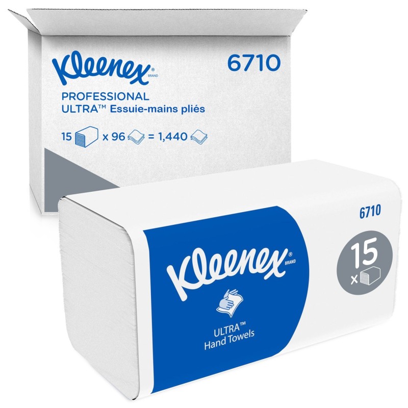 Kleenex® Essuie-mains plié 6710 Ultra triple épaisseur 96 feuilles Blanc - lot de 15