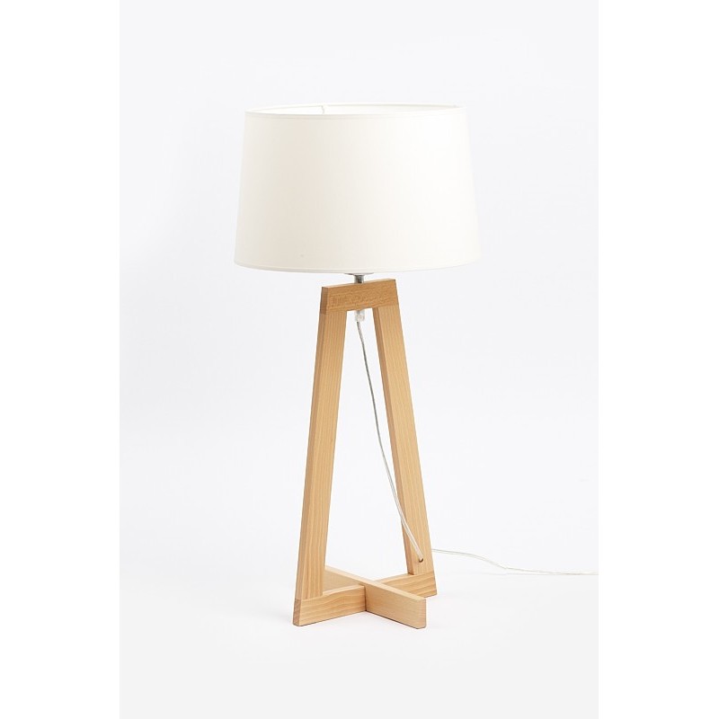 Aluminor Lampe de bureau Sacha - Ampoule Led E27 - 12W - Pied bois et Abat-jour Blanc