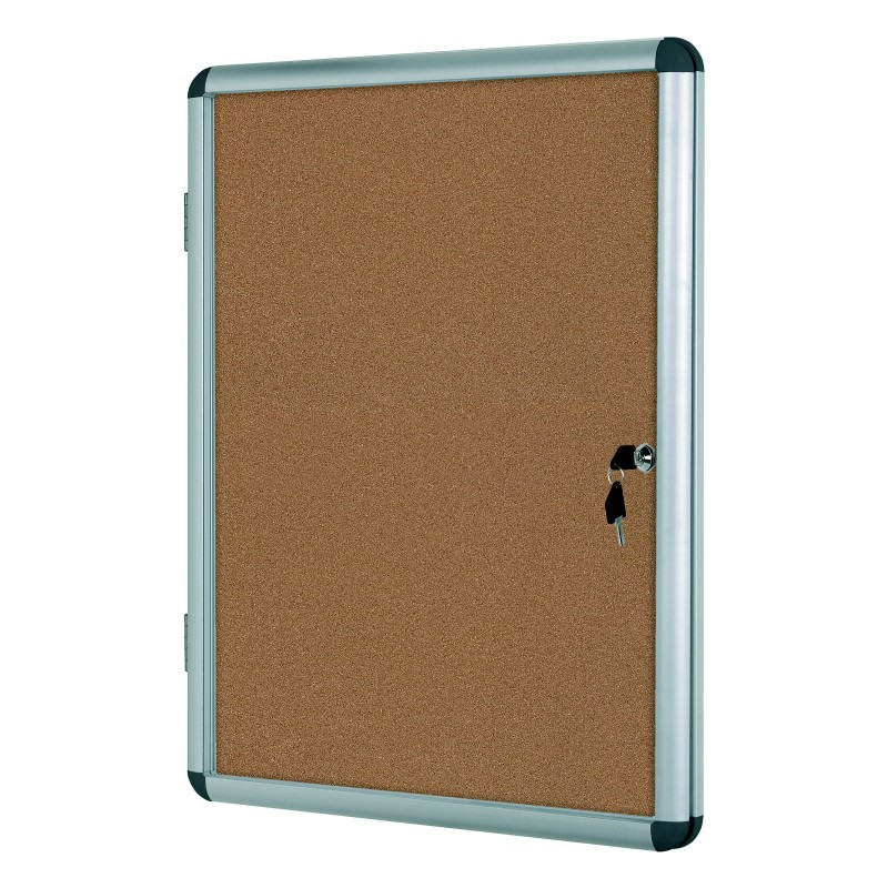 Bi-Office Vitrine d'intérieur Enclore porte-battante fond en liège, 4 feuilles A4, dimensions L50 x H67,4 x P3,5 cm