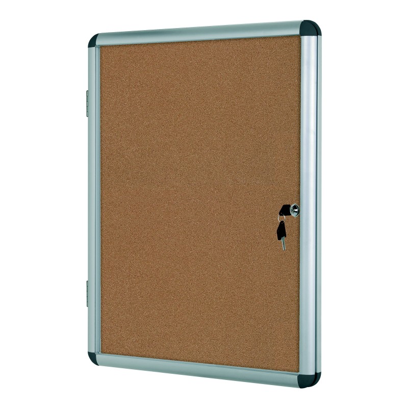 Bi-Office Vitrine d'intérieur Enclore porte-battante fond en liège, 6 feuilles A4, dimensions L72 x H67,4 x P3,5 cm