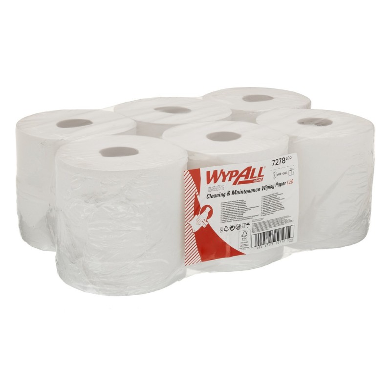 Wypall L20 papier d'essuyage à dévidage central double épaisseur - 400 feuilles de 38 x 19,5 cm - Blanc - 7278
