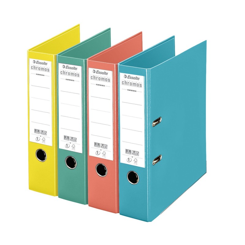Esselte Classeur à levier A4 Chromos Plus - Carton 23/10e - Dos 8 cm - Assortis Colour'Ice